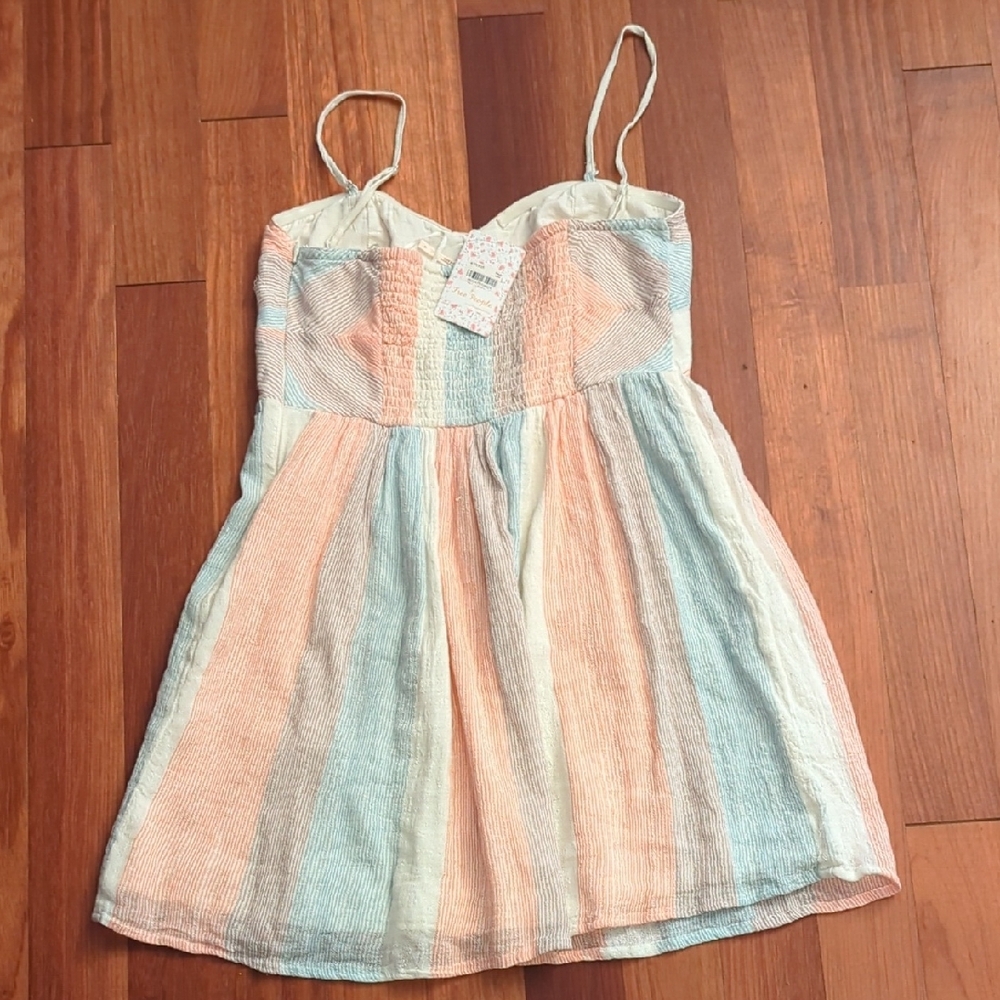 Free People Babydoll Stripe Mini Dress Size 6 Pastel Guaze NWT Cottagecore Boho - Picture 3 of 6